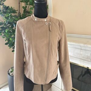 Sebby Collection Suede Moto Jacket Taupe Perforated Leather Size M